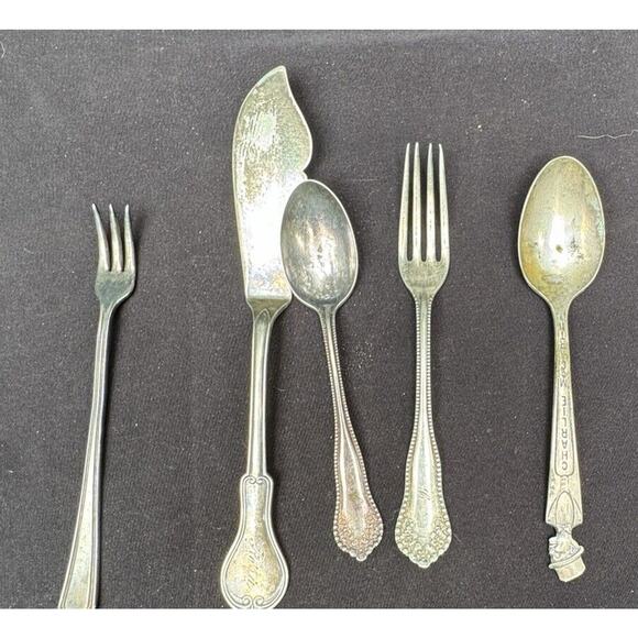 Vintage Victorian Silverware 5 Pieces Charlie McCarthy Spoon Duchess & More! -C4 - Picture 1 of 12